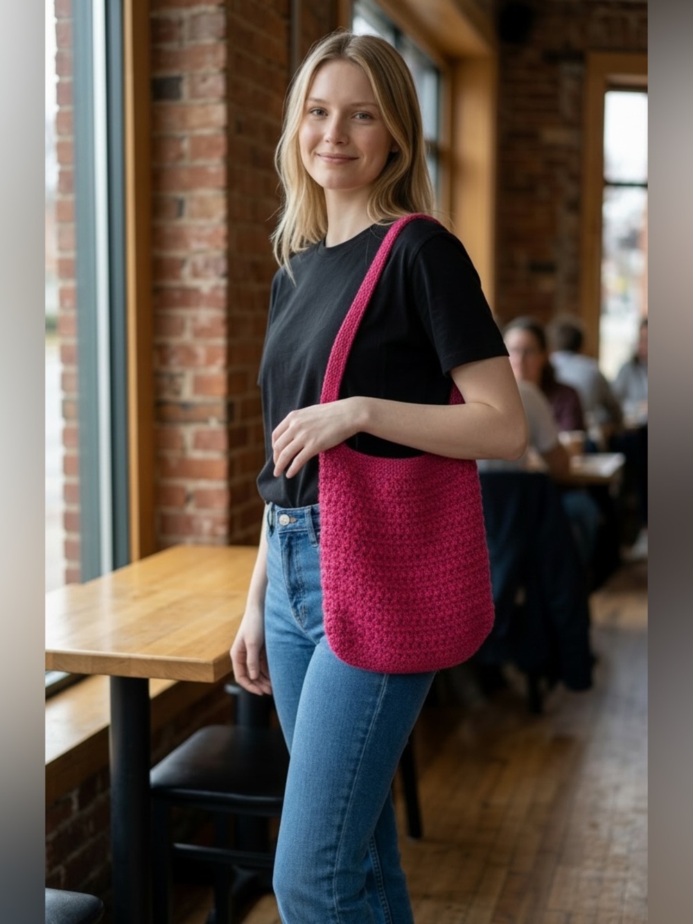 SAK Large Magenta Crochet Tote Bag